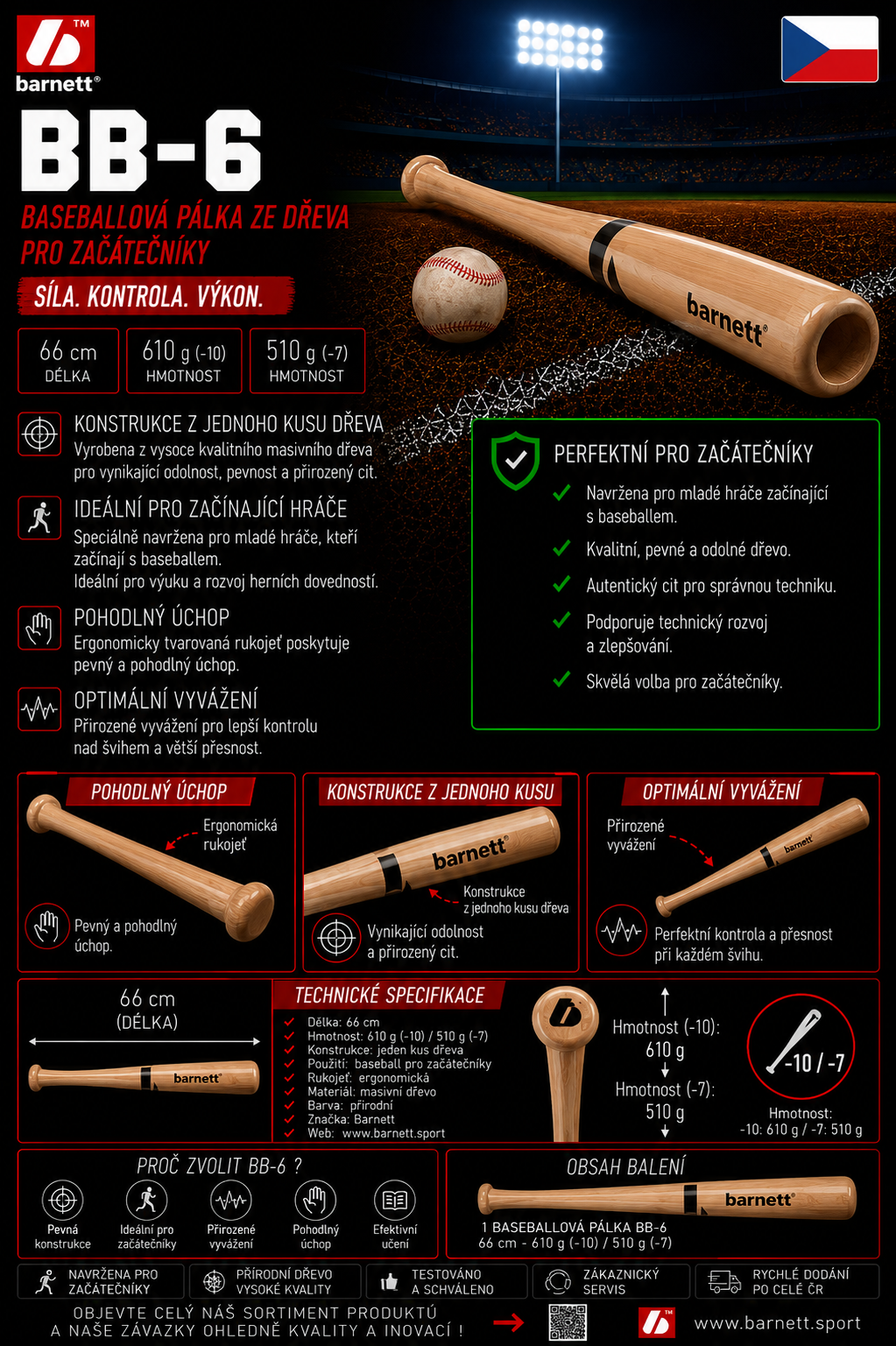 BB-6 Dřevěná baseballová pálka