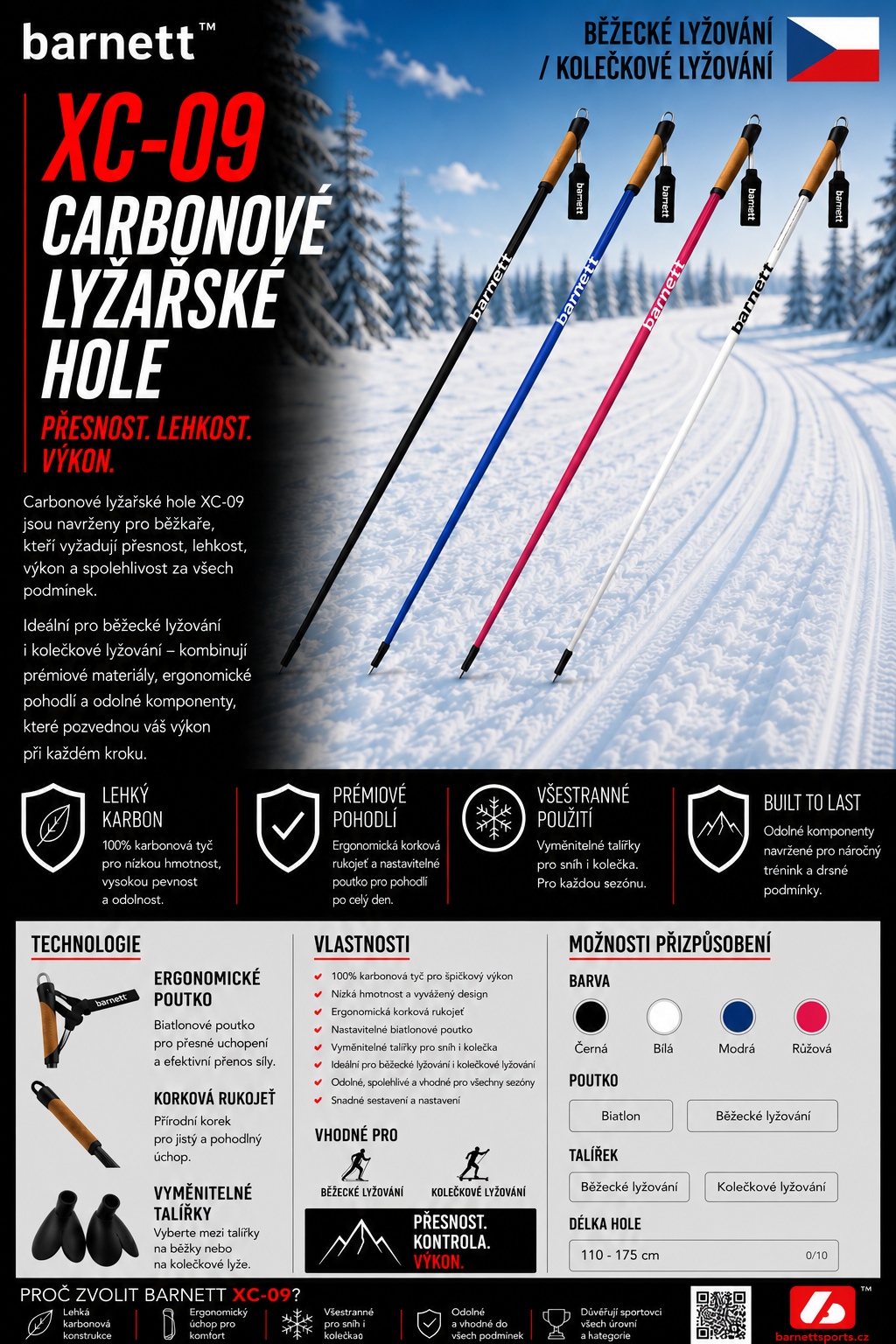 XC-09 Karbónové palice na bežecké lyžovanie a kolieskové lyže