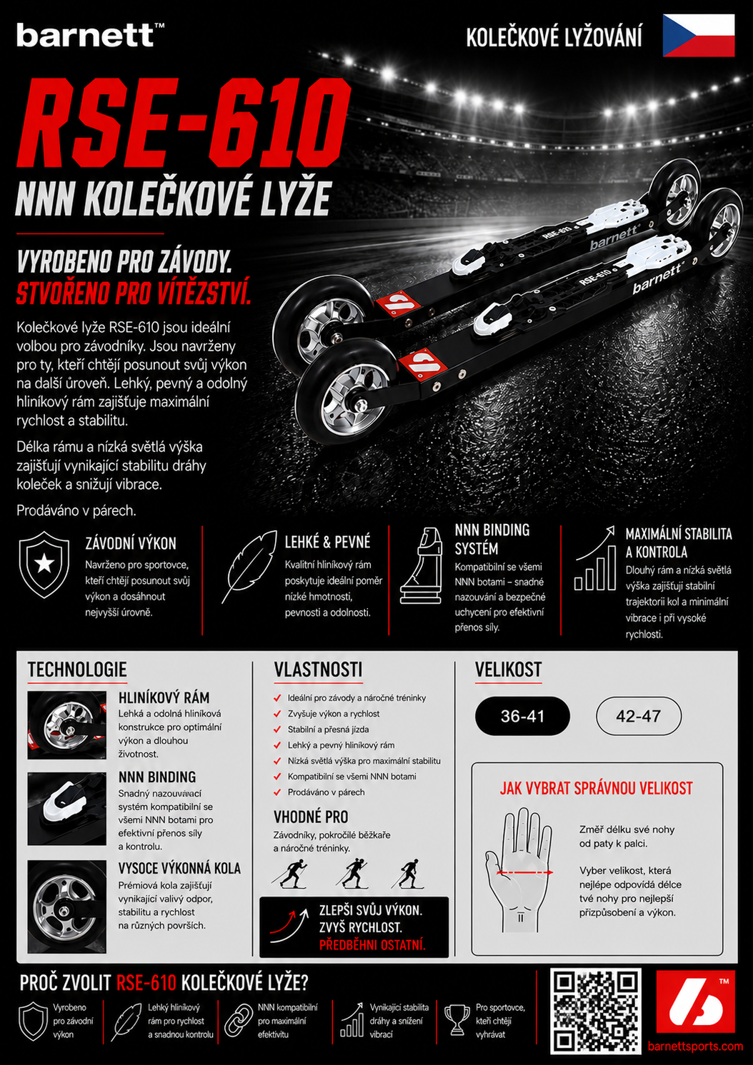 RSE-610 Kolečkové lyže Vázání NNN Černá