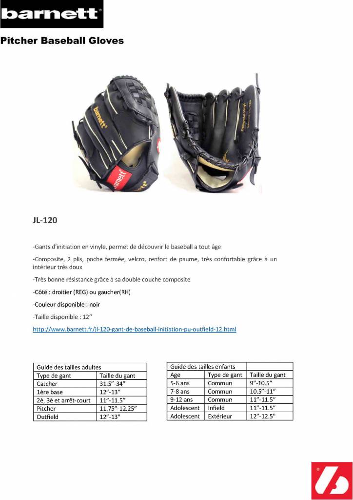 JL-120 BASEBALOVÁ RUKAVICE PU OUTFIELD 12, ČERNÁ