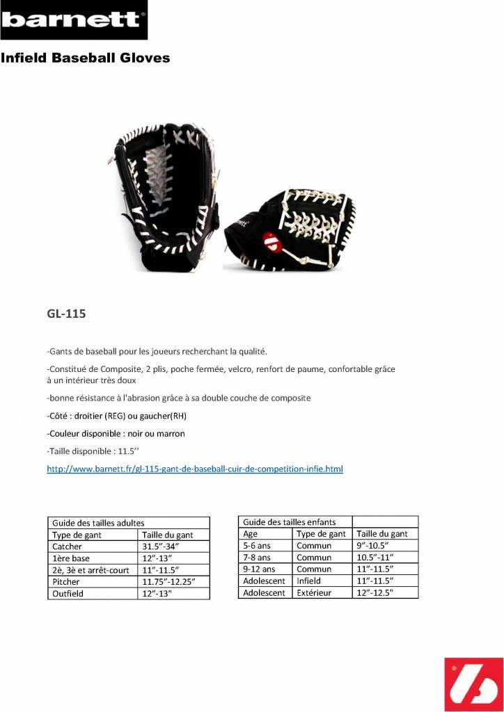 GL-115 Soutěžní kožená baseballová rukavice, outfield 11,5 černá