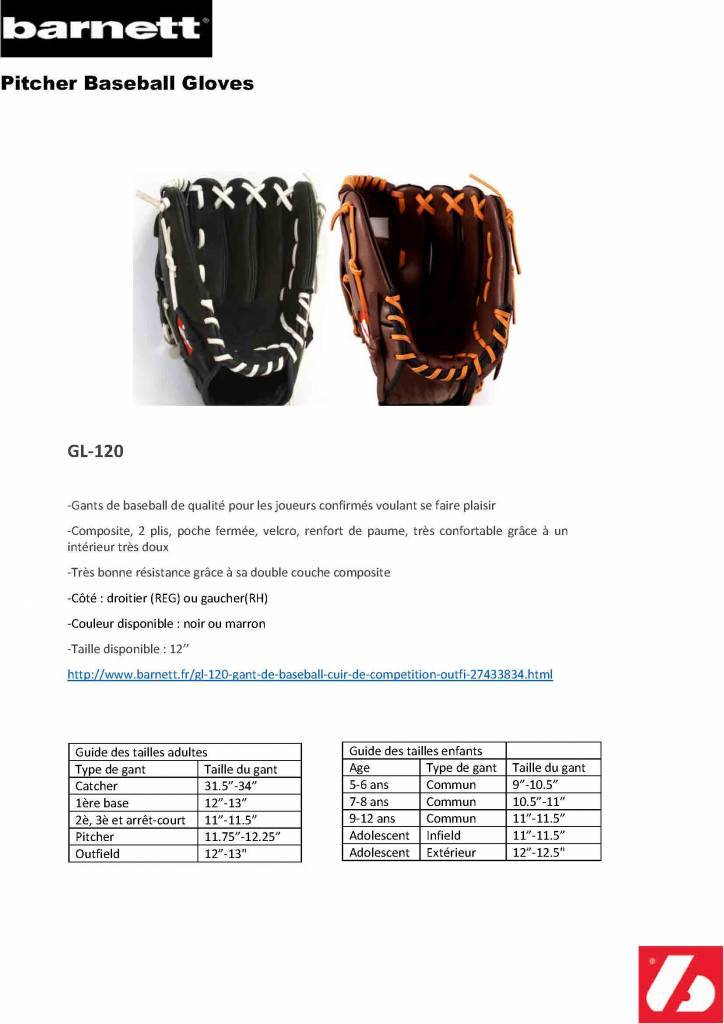 GL-120 Soutežní kožená baseballová rukavice, outfield 12,