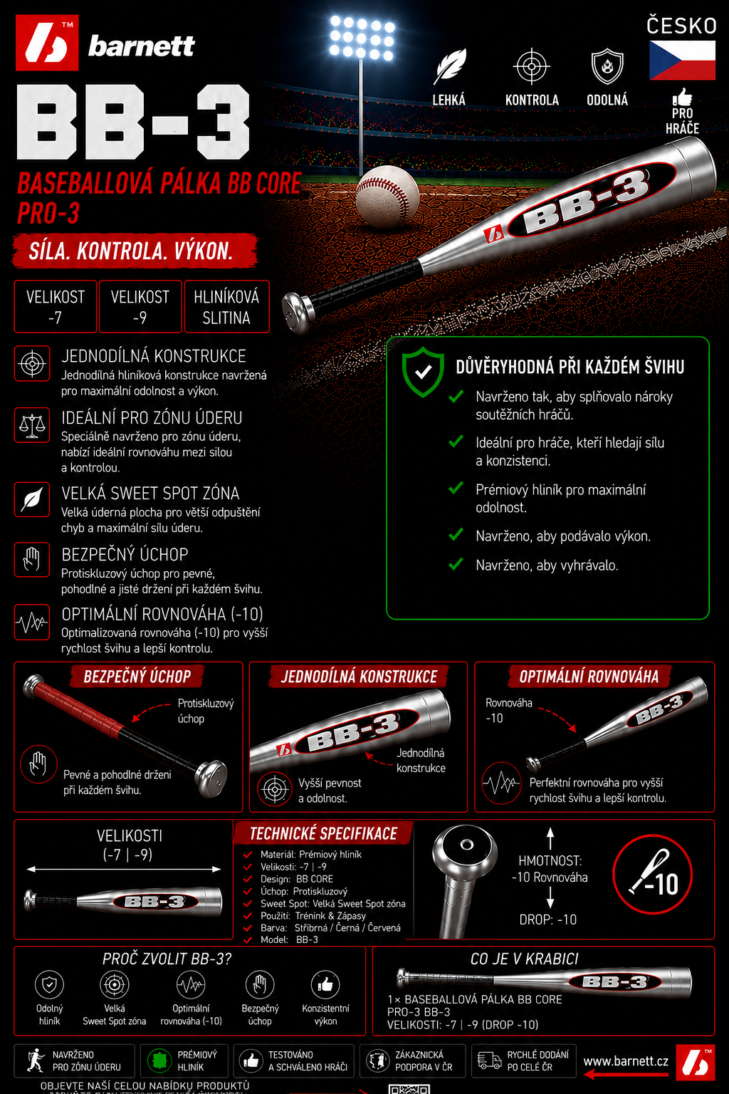 BB-3 Hliníková baseballová pálka (profesional)