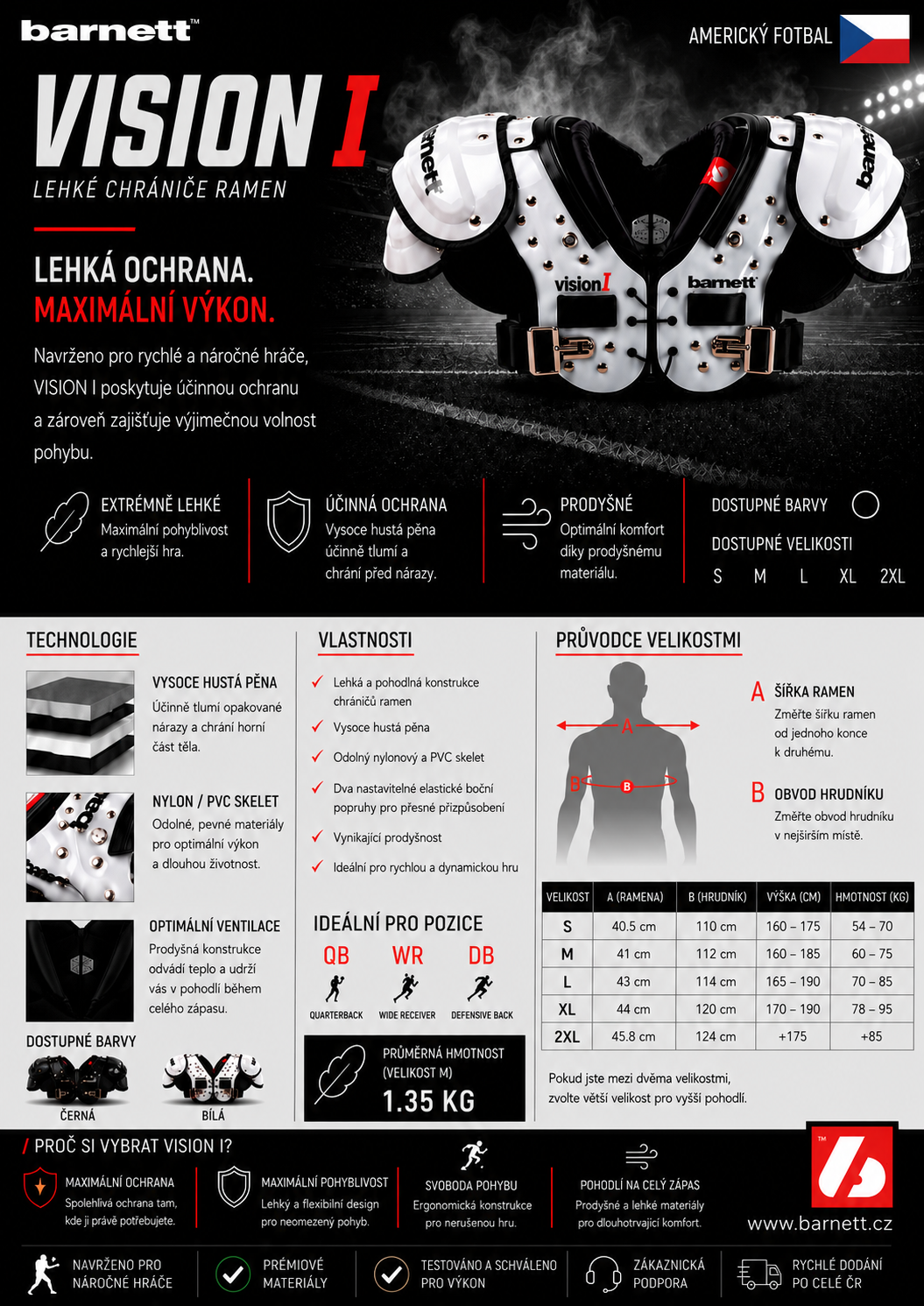 VISION I Chránič ramen na americký fotbal, QB-WR-DB