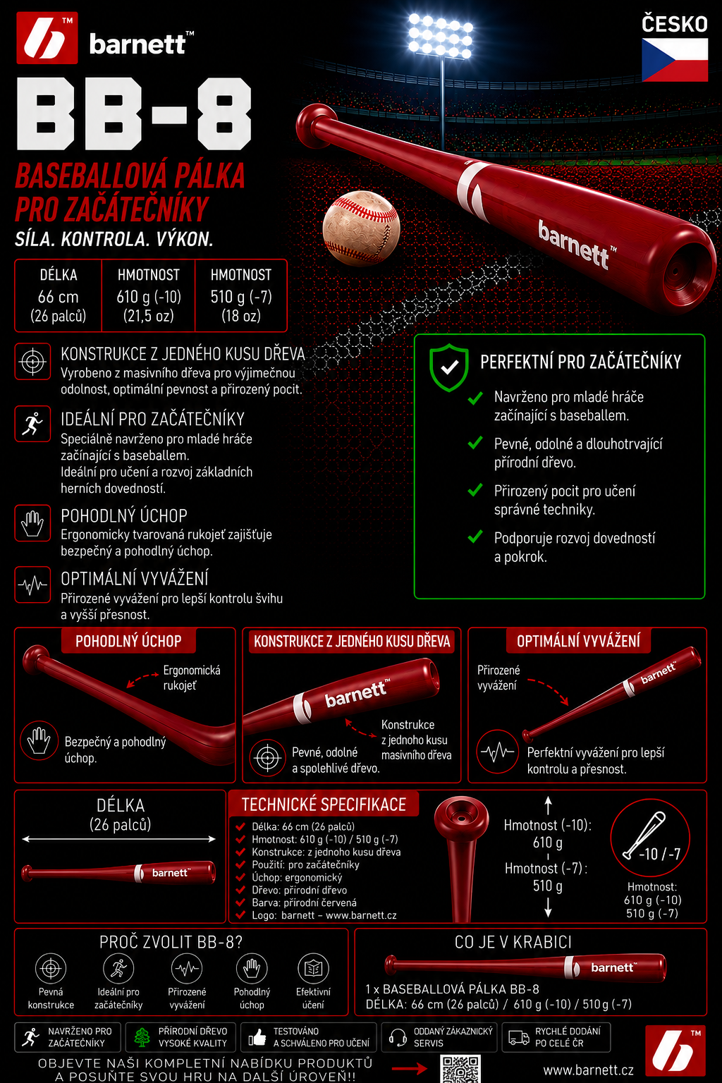 BB-8 Profesionální baseballová pálka z javorového dřeva