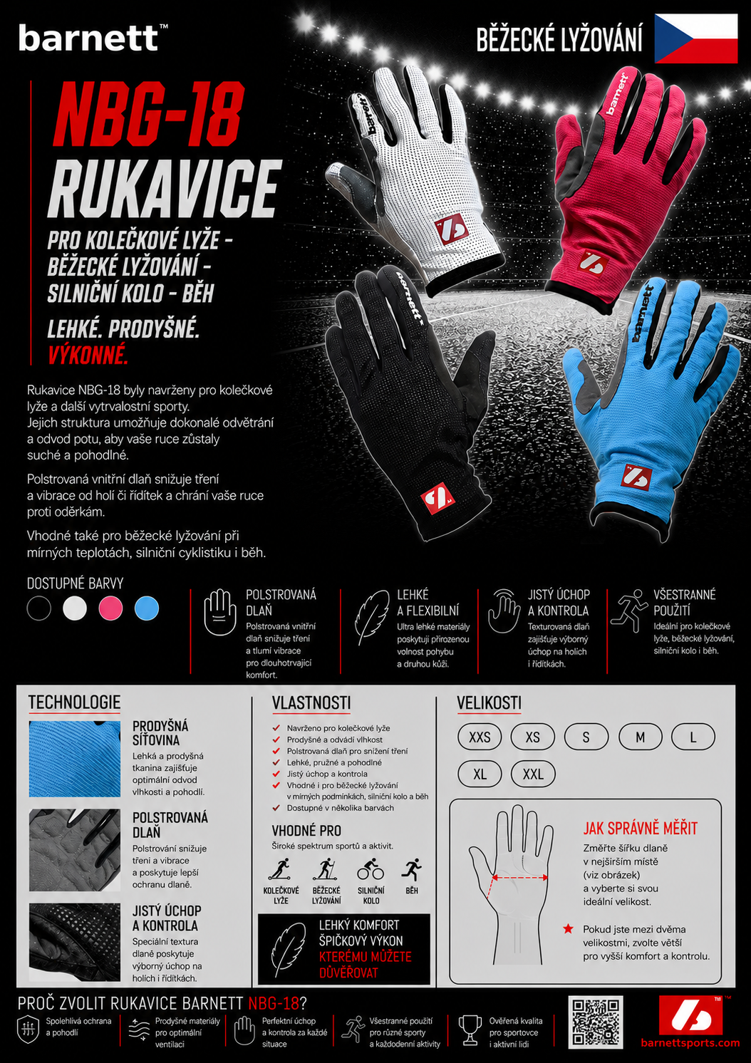 NBG-18 Rukavice na kolečkové lyže - běžecké lyžování - cyklistika - běh