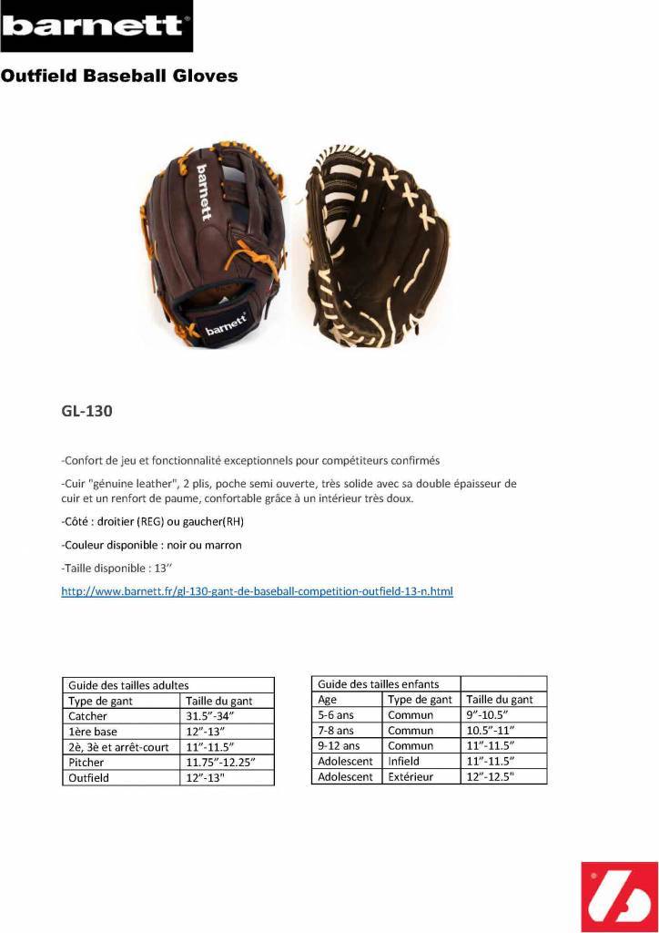 Gl-130 baseballové rukavice, soutěž, outfield 13, hnědá