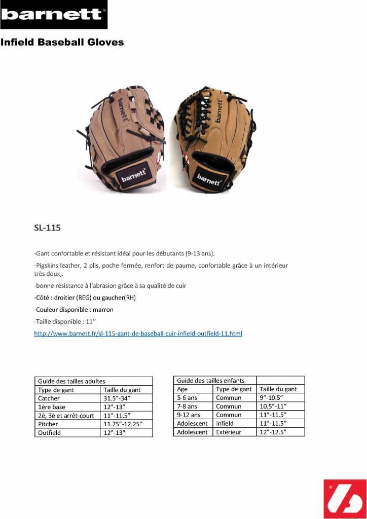 SL-115 Baseballová kožená rukavice infield/outfield, vel. 11.5, hnědá