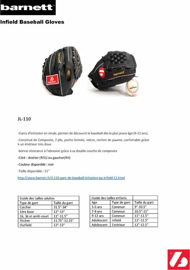 JL-110 Baseballová rukavice pro začátečníky, infield, 11, černá