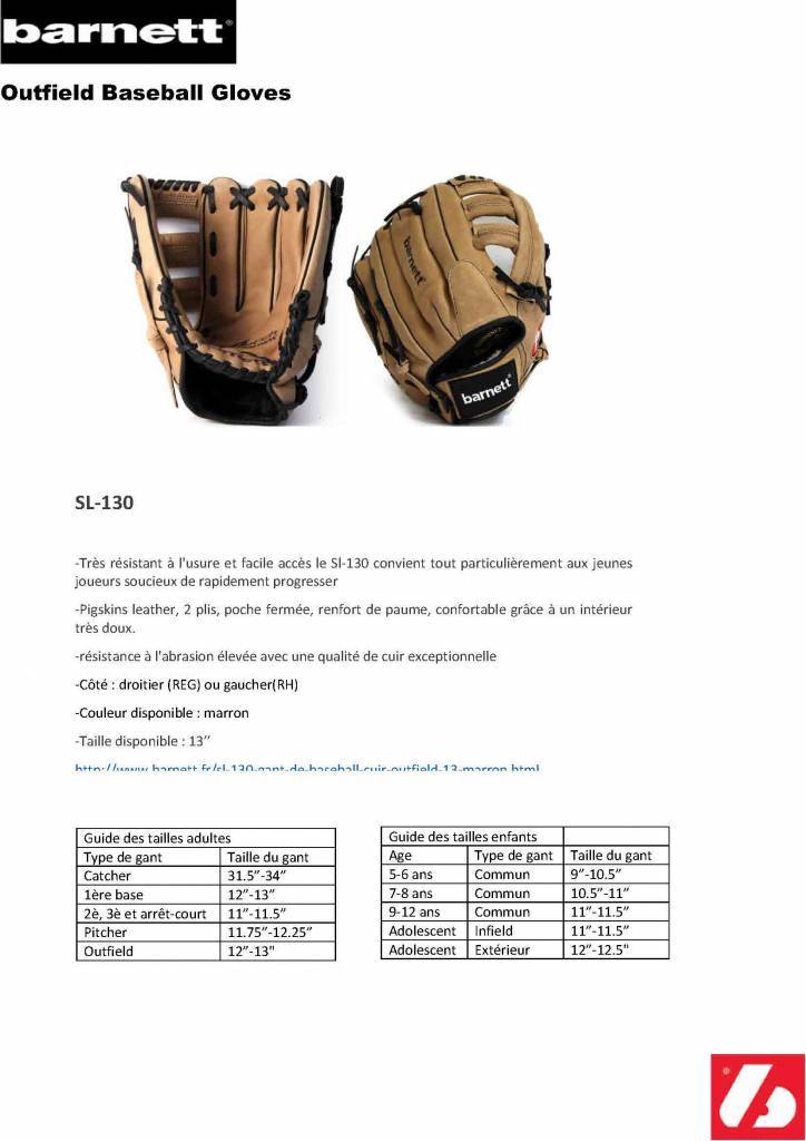SL-130 Kožená baseballová rukavice, outfield 13, hnědá
