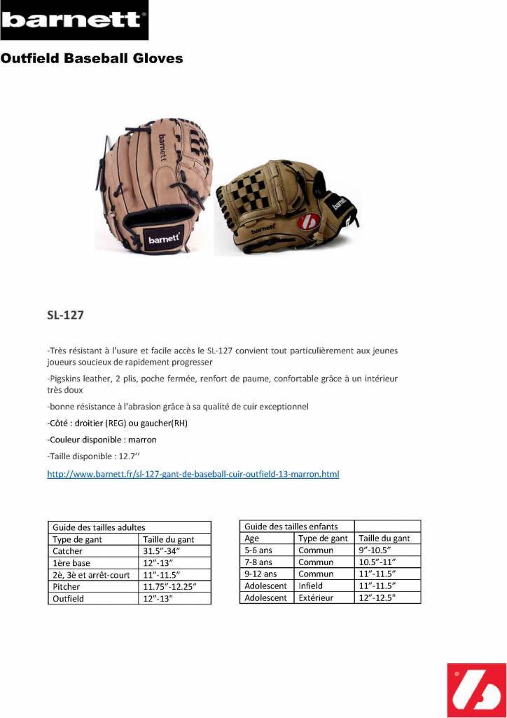 SL-127 Kožená baseballová rukavice, outfield 12.7, hnědá