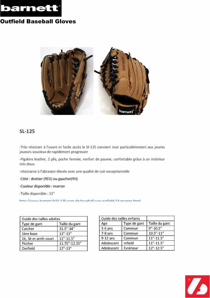 SL-125 Baseballová kožená rukavice infield/outfield, vel. 12.5, hnědá